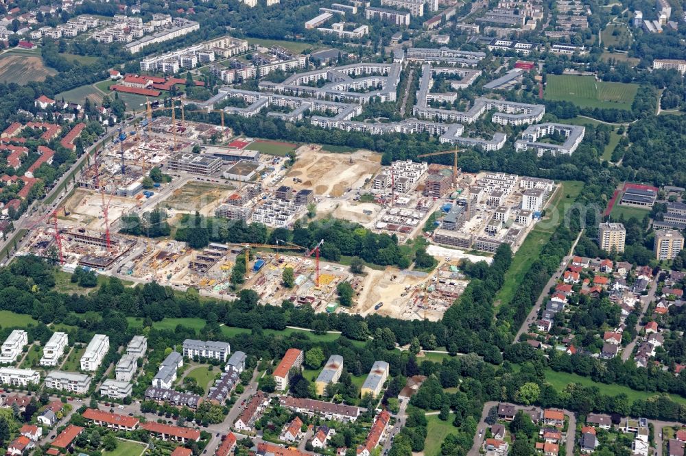 Aerial image München - Construction site to build a new multi-family residential complex Prinz-Eugen-Park on Rith-Drexel-Strasse in the district Bogenhausen in Munich in the state Bavaria, Germany