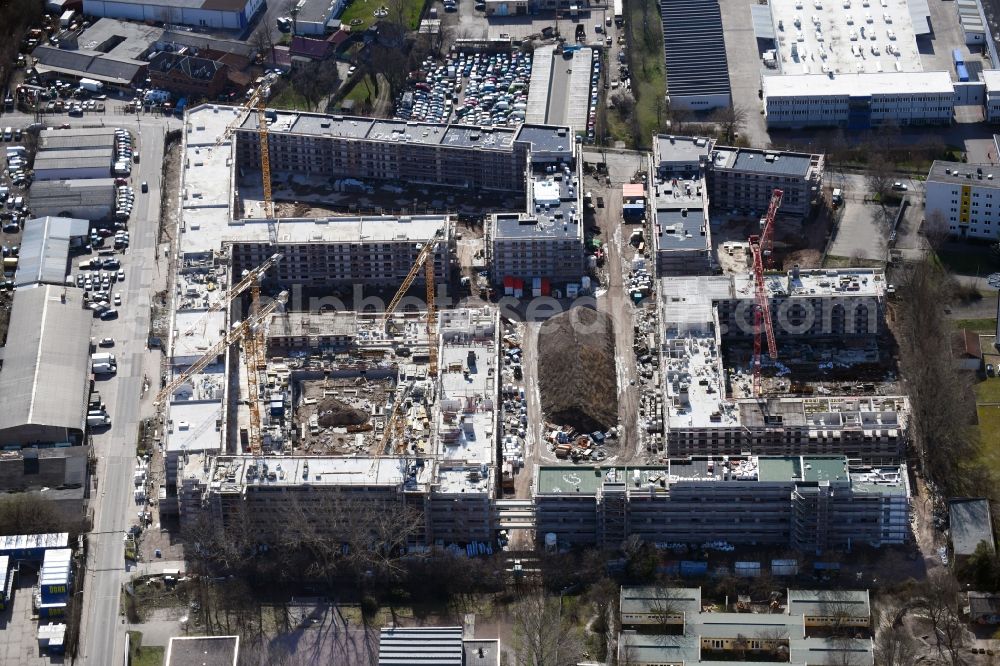 Aerial photograph Erfurt - Construction site to build a new multi-family residential complex of Projektgesellschaft Erfurt Nr.8 GmbH on Geschwister-Scholl-Strasse - Am Alten Nordhaeuser Bahnhof in the district Kraempfervorstadt in Erfurt in the state Thuringia, Germany