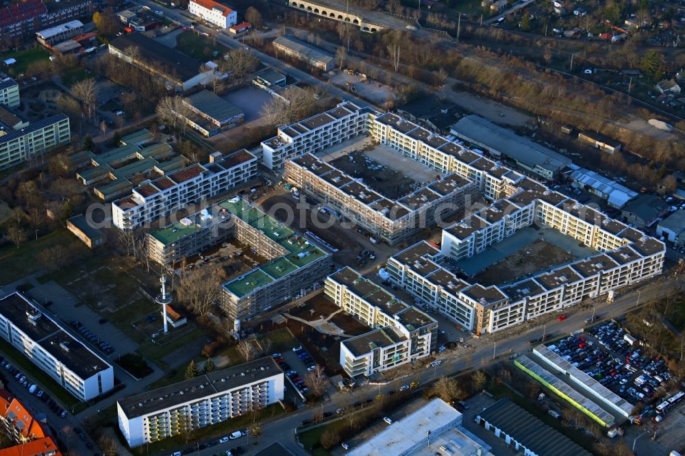 Aerial photograph Erfurt - Construction site to build a new multi-family residential complex of Projektgesellschaft Erfurt Nr.8 GmbH on Geschwister-Scholl-Strasse - Am Alten Nordhaeuser Bahnhof in the district Kraempfervorstadt in Erfurt in the state Thuringia, Germany