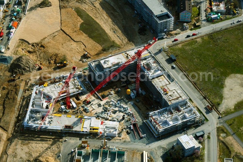 Darmstadt from the bird's eye view: Construction site to build a new multi-family residential complex of the project Mary & Abe on Franklinstrasse - Noackstrasse in the district Darmstadt-Bessungen in Darmstadt in the state Hesse, Germany