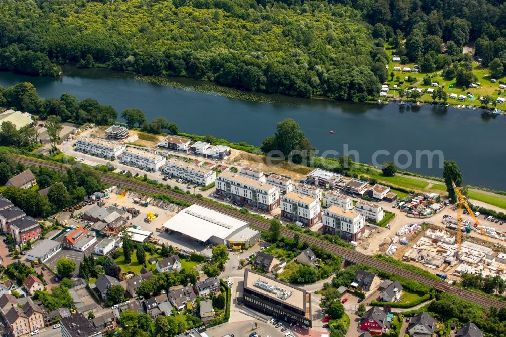 Aerial photograph Essen - Construction site to build a new multi-family residential complex Promenadenweg on river banks of Ruhr in the district Kettwig in Essen in the state North Rhine-Westphalia