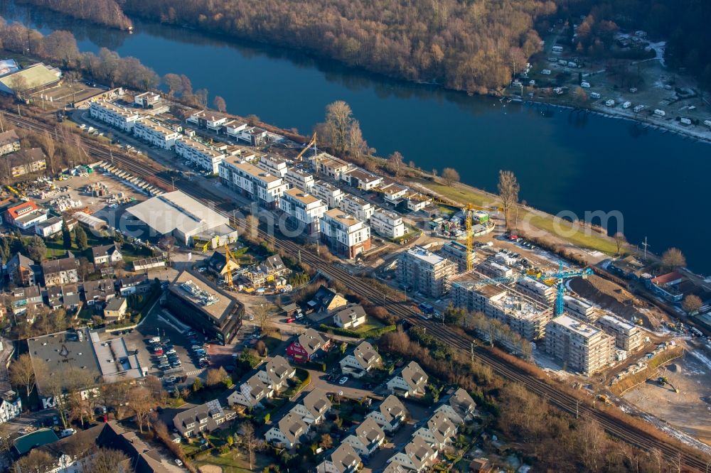 Aerial image Essen - Construction site to build a new multi-family residential complex Promenadenweg on river banks of Ruhr in the district Kettwig in Essen in the state North Rhine-Westphalia