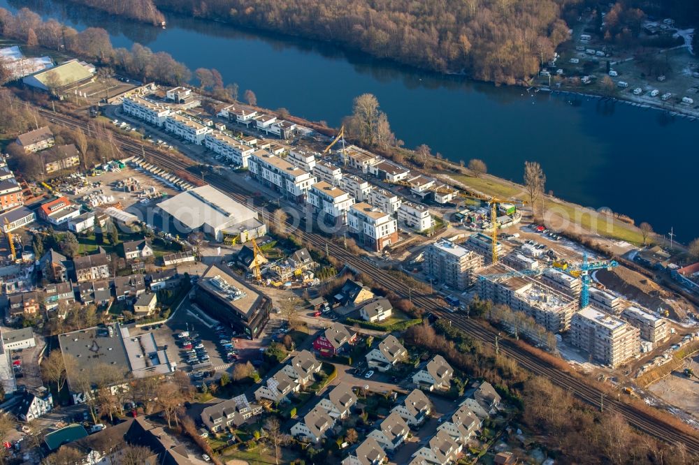 Aerial photograph Essen - Construction site to build a new multi-family residential complex Promenadenweg on river banks of Ruhr in the district Kettwig in Essen in the state North Rhine-Westphalia