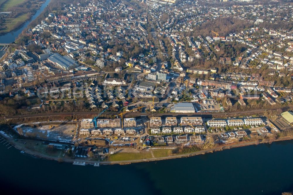 Essen from above - Construction site to build a new multi-family residential complex Promenadenweg on river banks of Ruhr in the district Kettwig in Essen in the state North Rhine-Westphalia