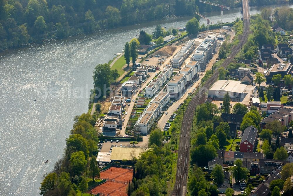 Aerial image Essen - Construction site to build a new multi-family residential complex Promenadenweg on river banks of Ruhr in the district Kettwig in Essen in the state North Rhine-Westphalia