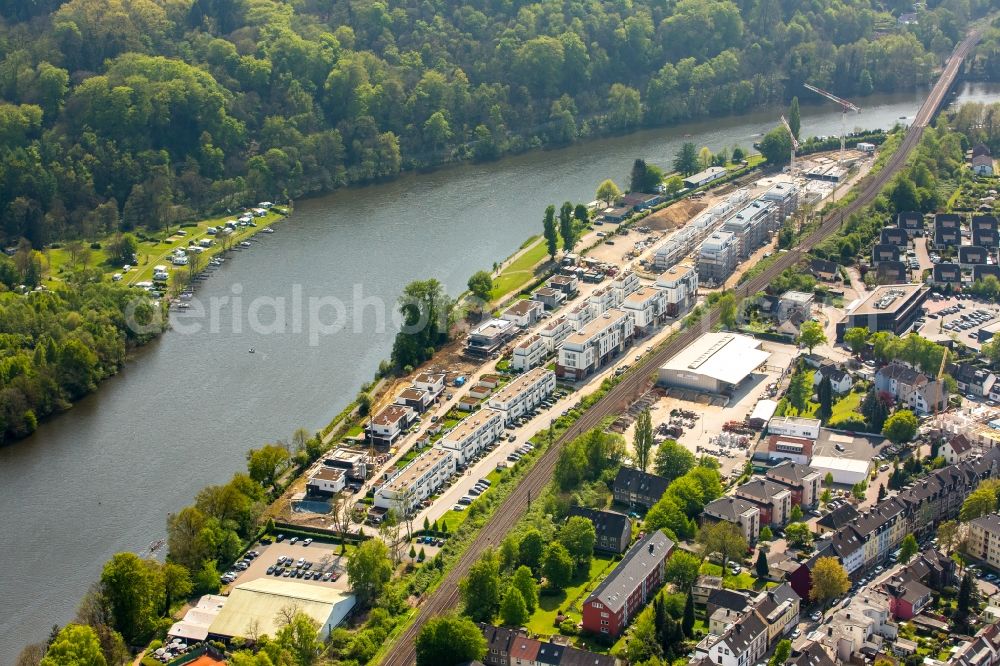 Aerial photograph Essen - Construction site to build a new multi-family residential complex Promenadenweg on river banks of Ruhr in the district Kettwig in Essen in the state North Rhine-Westphalia