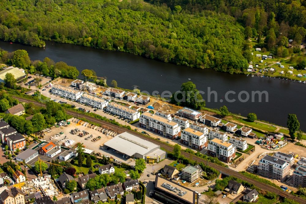 Aerial image Essen - Construction site to build a new multi-family residential complex Promenadenweg on river banks of Ruhr in the district Kettwig in Essen in the state North Rhine-Westphalia