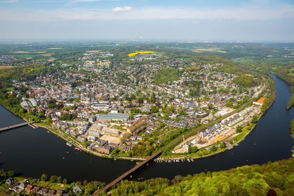 Aerial image Essen - Construction site to build a new multi-family residential complex Promenadenweg on river banks of Ruhr in the district Kettwig in Essen in the state North Rhine-Westphalia