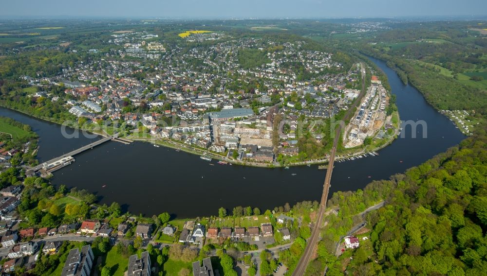 Essen from above - Construction site to build a new multi-family residential complex Promenadenweg on river banks of Ruhr in the district Kettwig in Essen in the state North Rhine-Westphalia