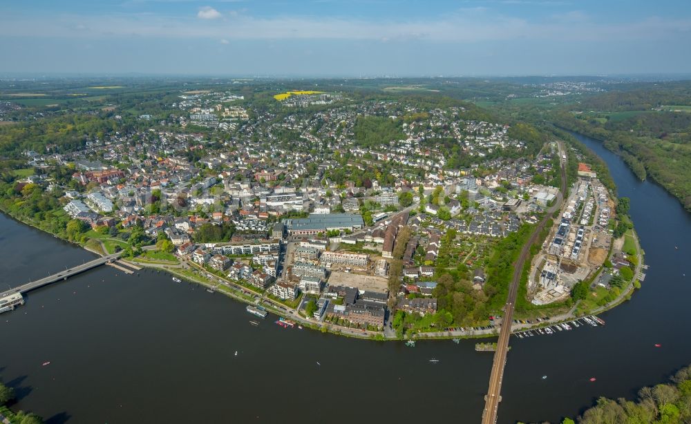 Essen from the bird's eye view: Construction site to build a new multi-family residential complex Promenadenweg on river banks of Ruhr in the district Kettwig in Essen in the state North Rhine-Westphalia