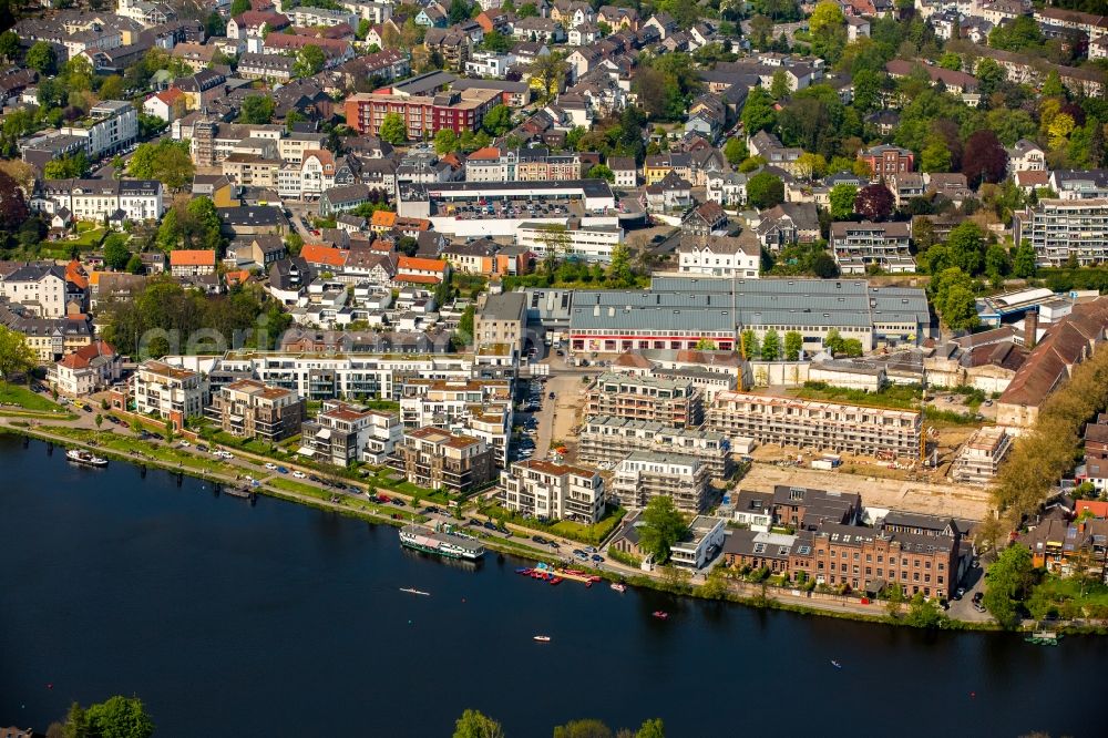 Essen from the bird's eye view: Construction site to build a new multi-family residential complex Promenadenweg on river banks of Ruhr in the district Kettwig in Essen in the state North Rhine-Westphalia