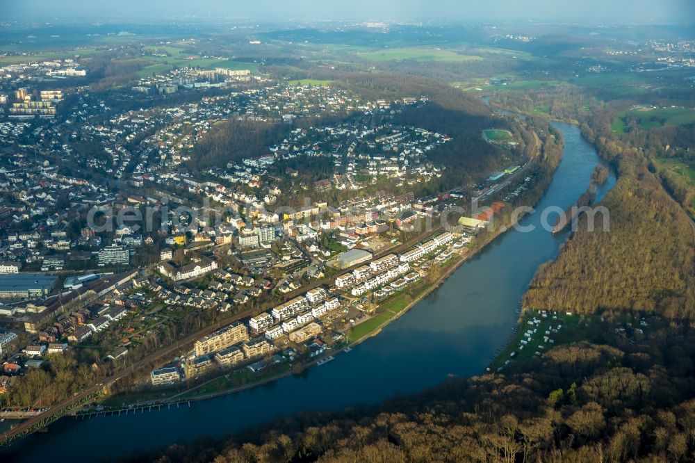 Essen from above - Construction site to build a new multi-family residential complex Promenadenweg on river banks of Ruhr in the district Kettwig in Essen in the state North Rhine-Westphalia