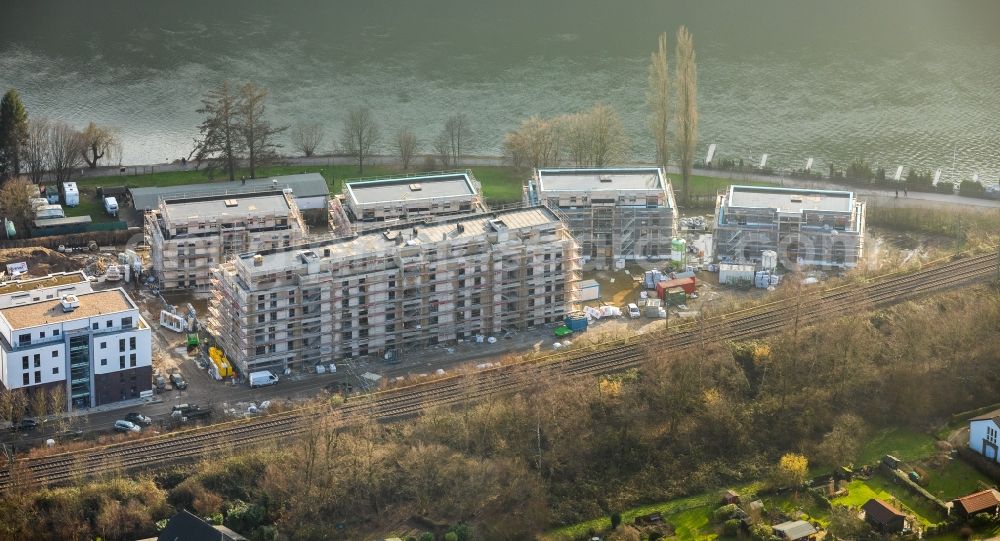 Essen from above - Construction site to build a new multi-family residential complex Promenadenweg on river banks of Ruhr in the district Kettwig in Essen in the state North Rhine-Westphalia