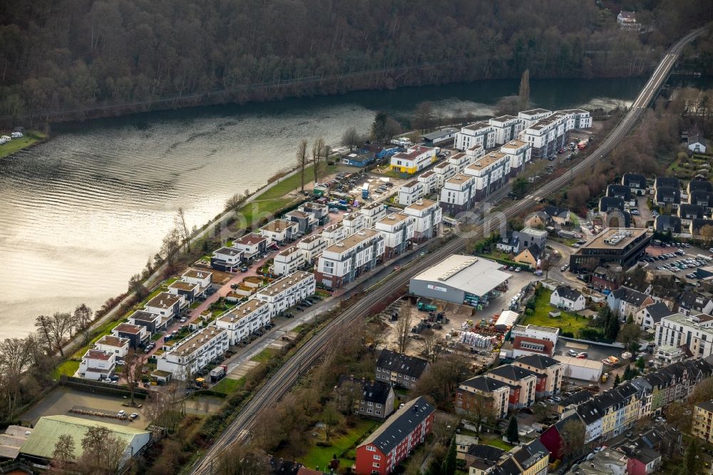 Essen from above - Construction site to build a new multi-family residential complex Promenadenweg on river banks of Ruhr in the district Kettwig in Essen in the state North Rhine-Westphalia