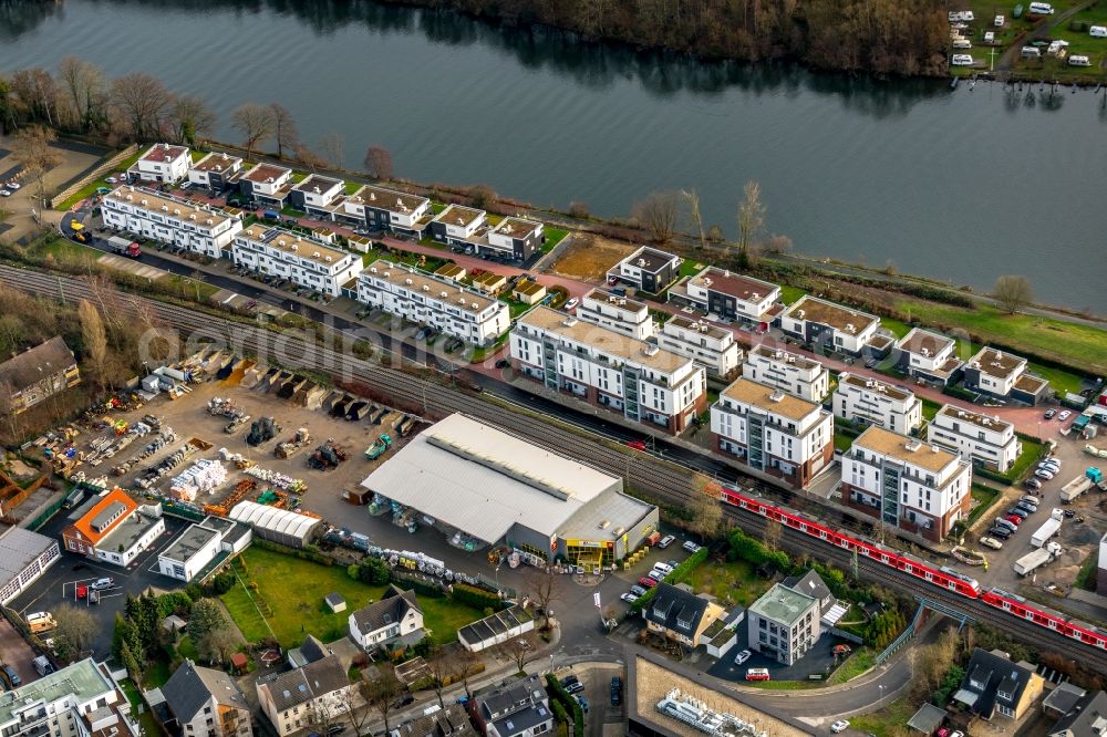 Essen from above - Construction site to build a new multi-family residential complex Promenadenweg on river banks of Ruhr in the district Kettwig in Essen in the state North Rhine-Westphalia