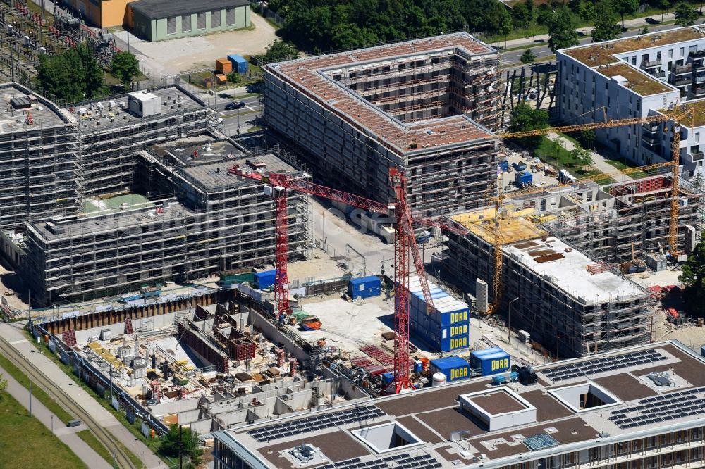 Aerial image München - Construction site to build a new multi-family residential complex Quarter City II on Quarter City II - Bauhausplatz in Domagkpark in the district Schwabing-Freimann in Munich in the state Bavaria, Germany