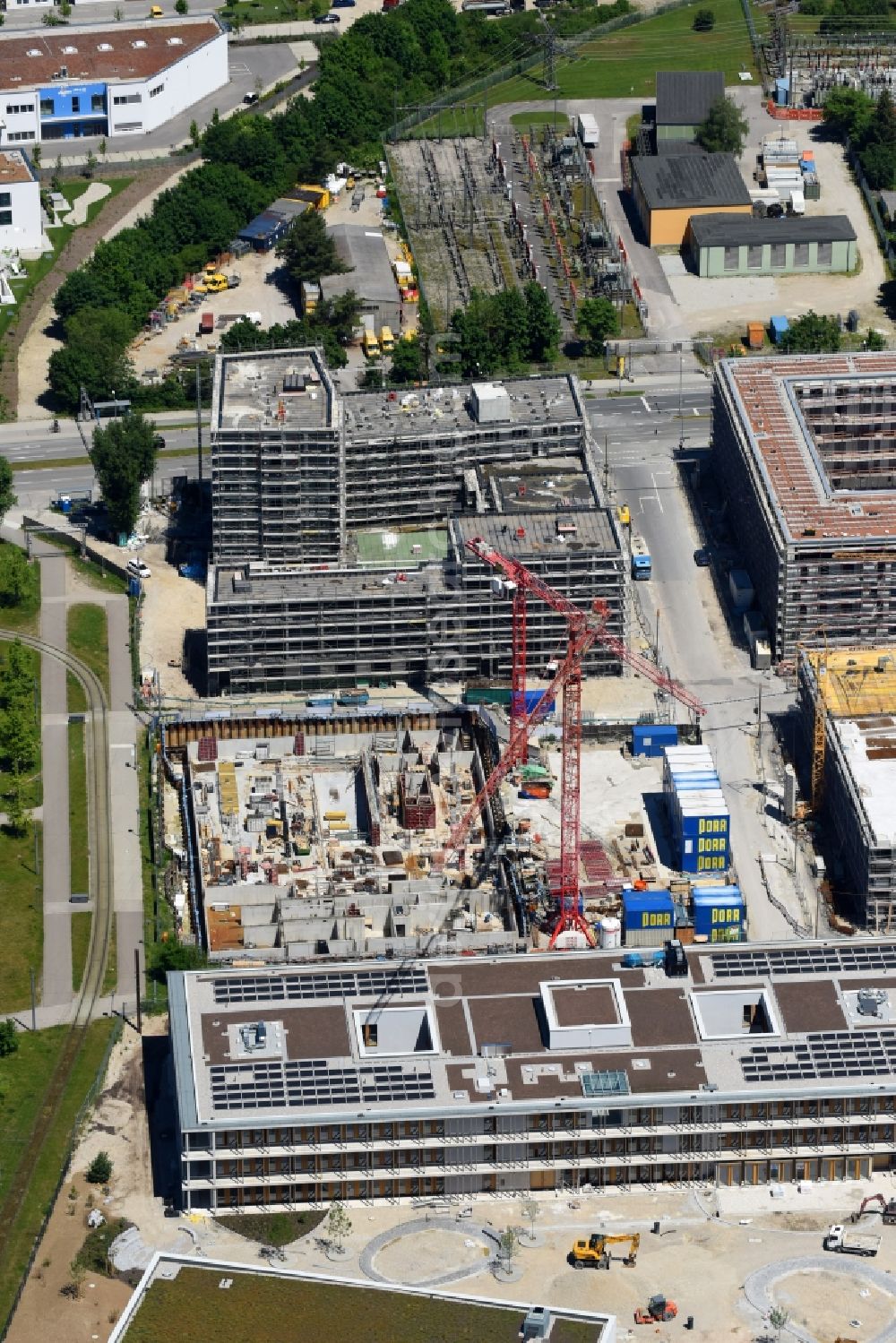 Aerial image München - Construction site to build a new multi-family residential complex Quarter City II on Quarter City II - Bauhausplatz in Domagkpark in the district Schwabing-Freimann in Munich in the state Bavaria, Germany