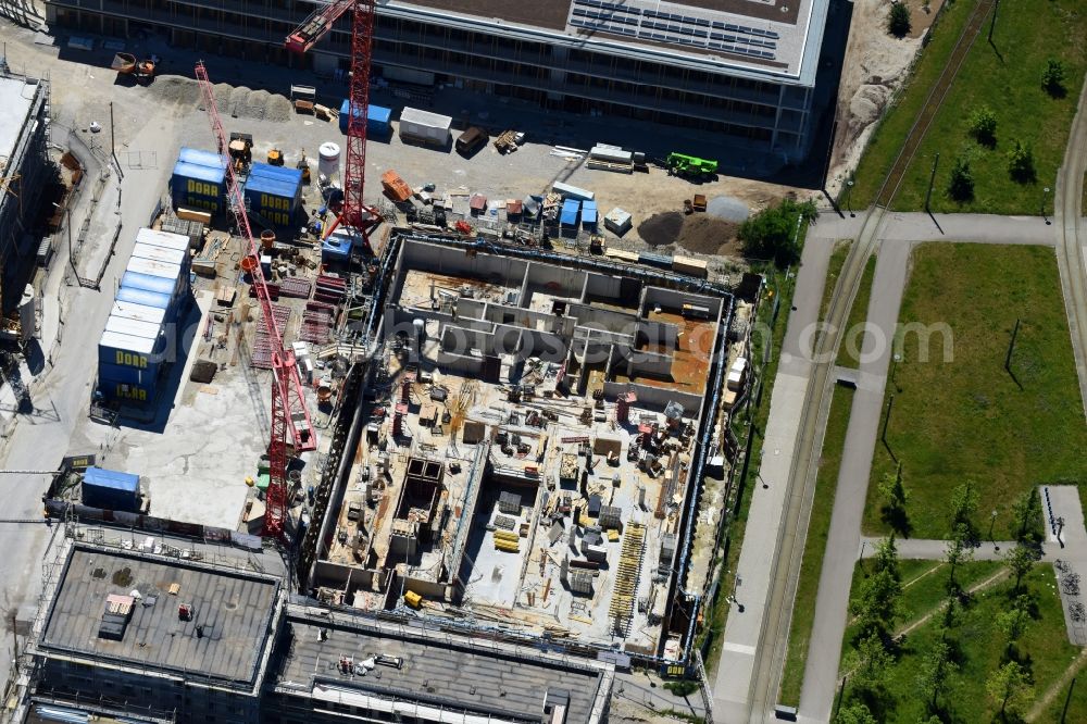 Aerial photograph München - Construction site to build a new multi-family residential complex Quarter City II on Quarter City II - Bauhausplatz in Domagkpark in the district Schwabing-Freimann in Munich in the state Bavaria, Germany