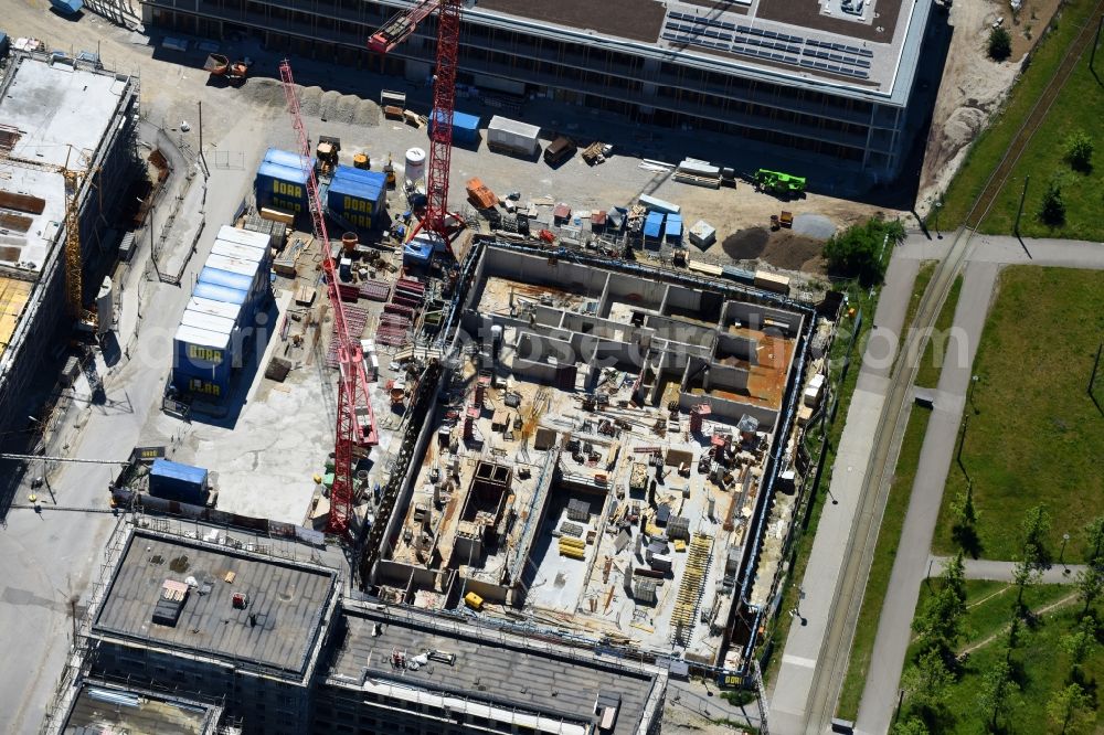 München from above - Construction site to build a new multi-family residential complex Quarter City II on Quarter City II - Bauhausplatz in Domagkpark in the district Schwabing-Freimann in Munich in the state Bavaria, Germany