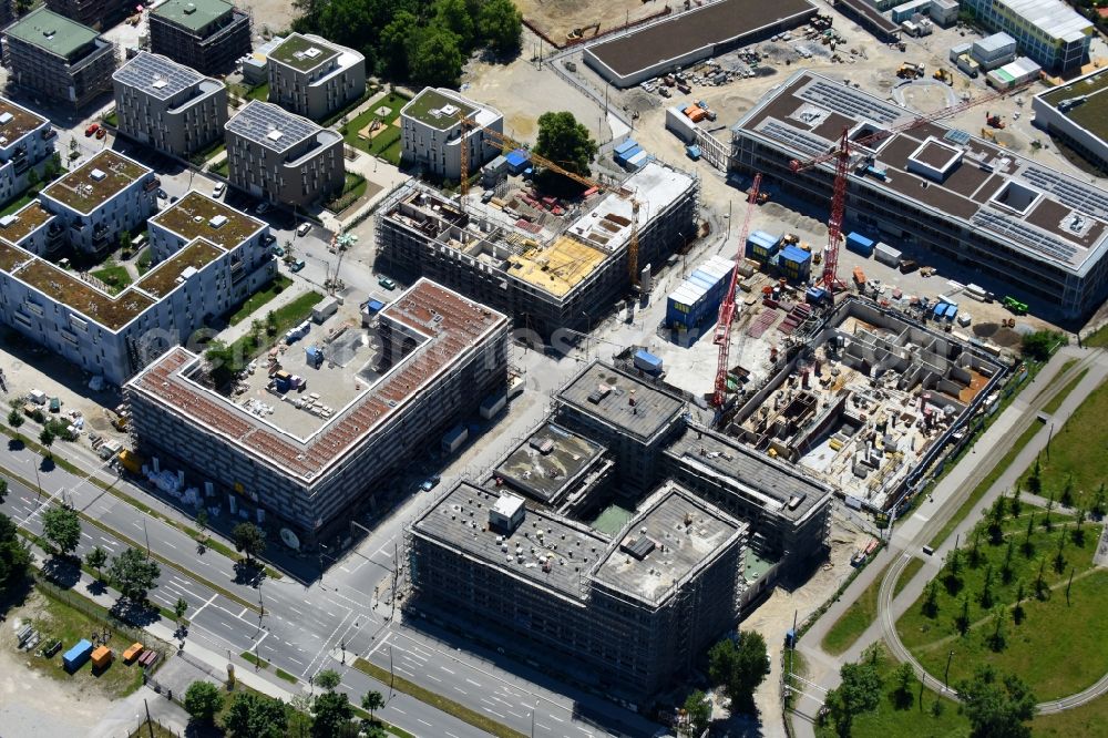 Aerial image München - Construction site to build a new multi-family residential complex Quarter City II on Quarter City II - Bauhausplatz in Domagkpark in the district Schwabing-Freimann in Munich in the state Bavaria, Germany