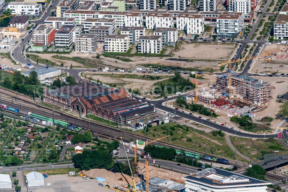 Aerial photograph Freiburg im Breisgau - Construction site to build a new multi-family residential complex Quartier on den alten Zollhallen of BPD Immobilienentwicklung GmbH on Ellen-Gottlieb-Strasse in Freiburg im Breisgau in the state Baden-Wuerttemberg, Germany