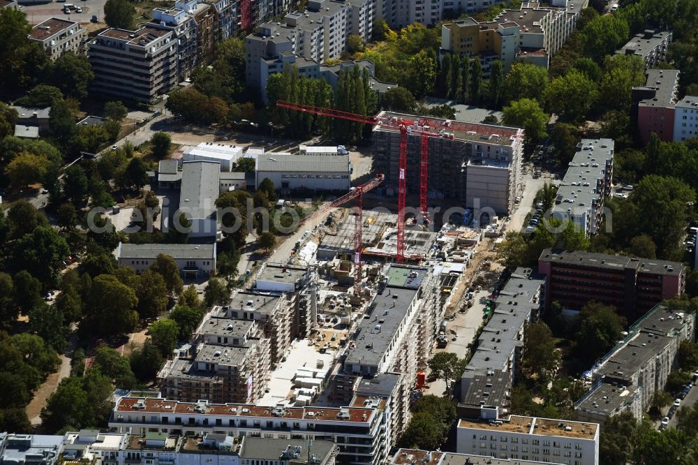 Berlin from the bird's eye view: Construction site to build a new multi-family residential complex Quartier Luisenpark on Stallschreiberstrasse - Alexandrinenstrasse in the district Mitte in Berlin, Germany