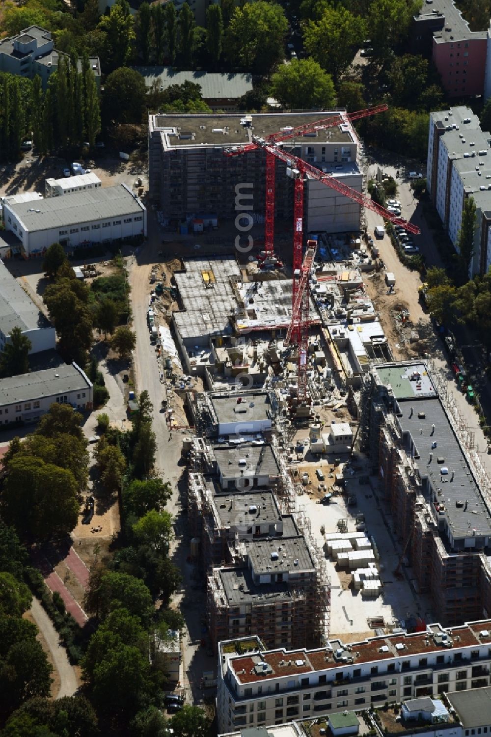 Aerial image Berlin - Construction site to build a new multi-family residential complex Quartier Luisenpark on Stallschreiberstrasse - Alexandrinenstrasse in the district Mitte in Berlin, Germany