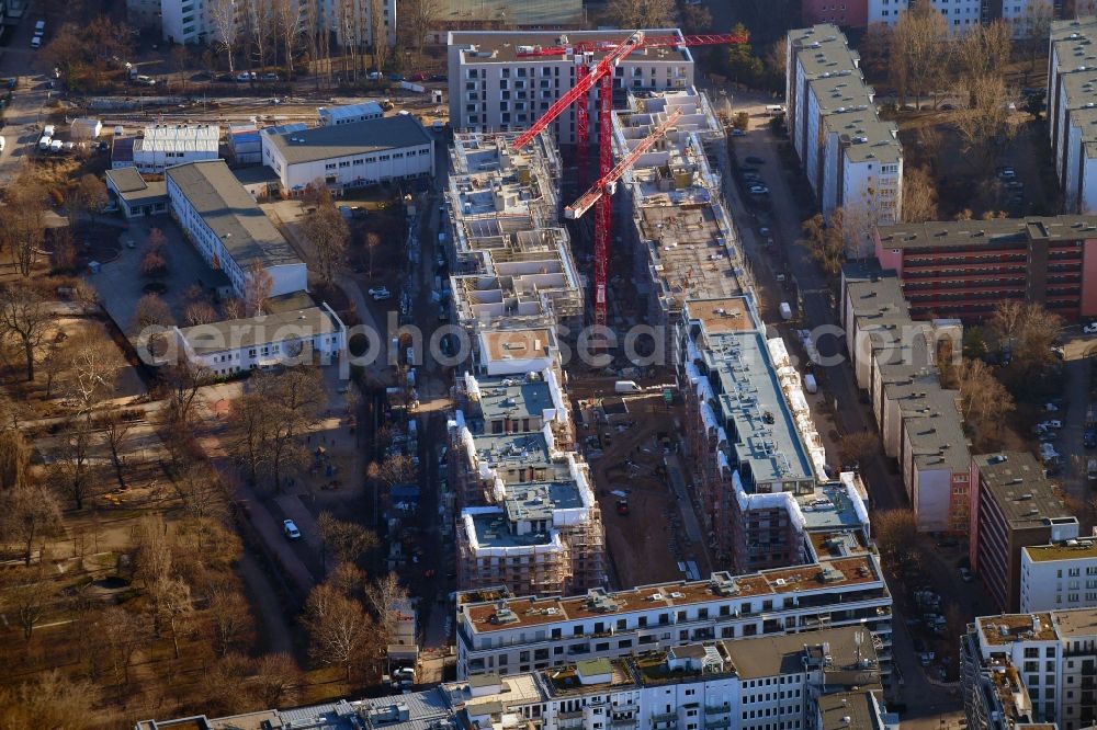 Berlin from above - Construction site to build a new multi-family residential complex Quartier Luisenpark on Stallschreiberstrasse - Alexandrinenstrasse in the district Mitte in Berlin, Germany