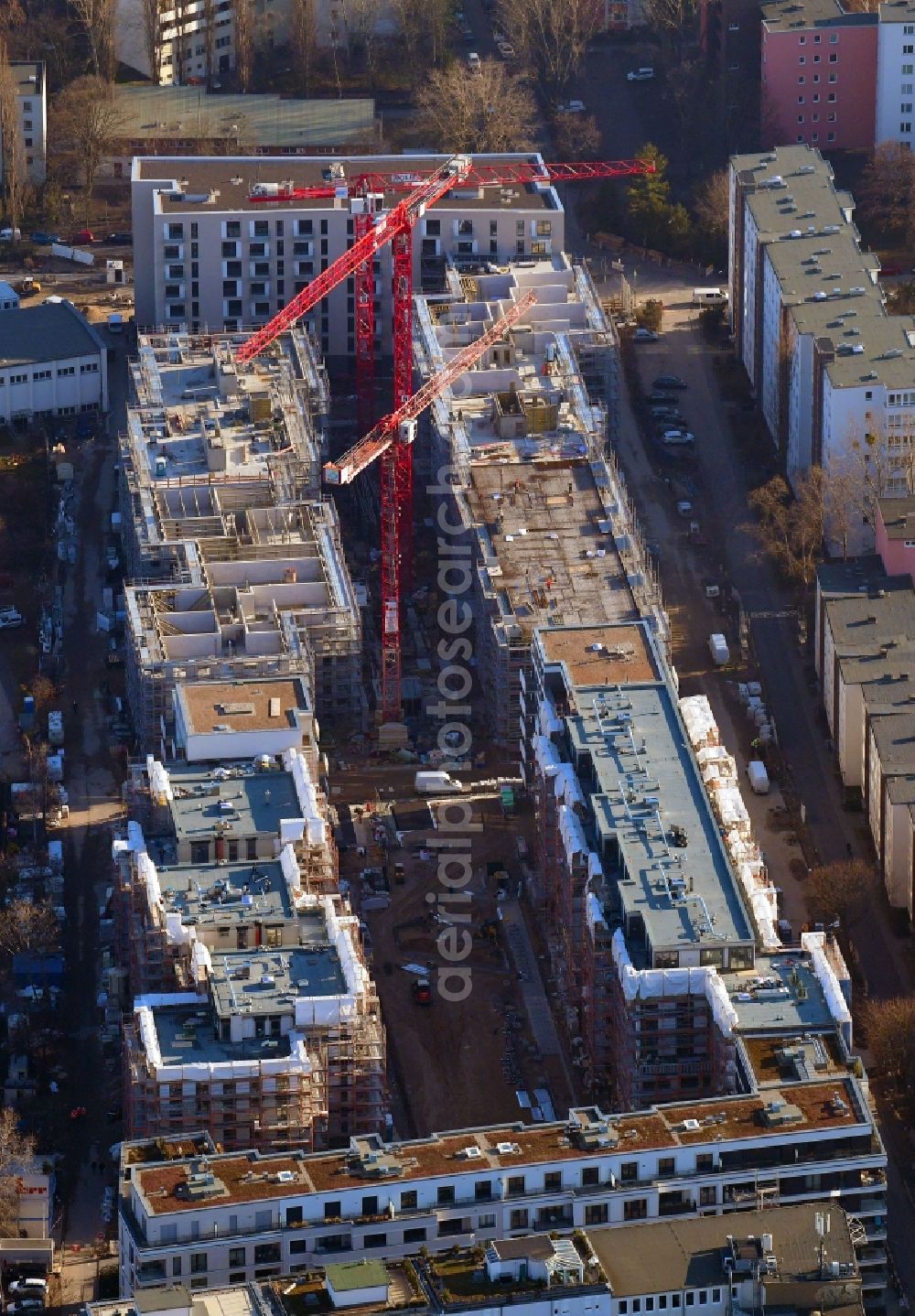 Berlin from the bird's eye view: Construction site to build a new multi-family residential complex Quartier Luisenpark on Stallschreiberstrasse - Alexandrinenstrasse in the district Mitte in Berlin, Germany