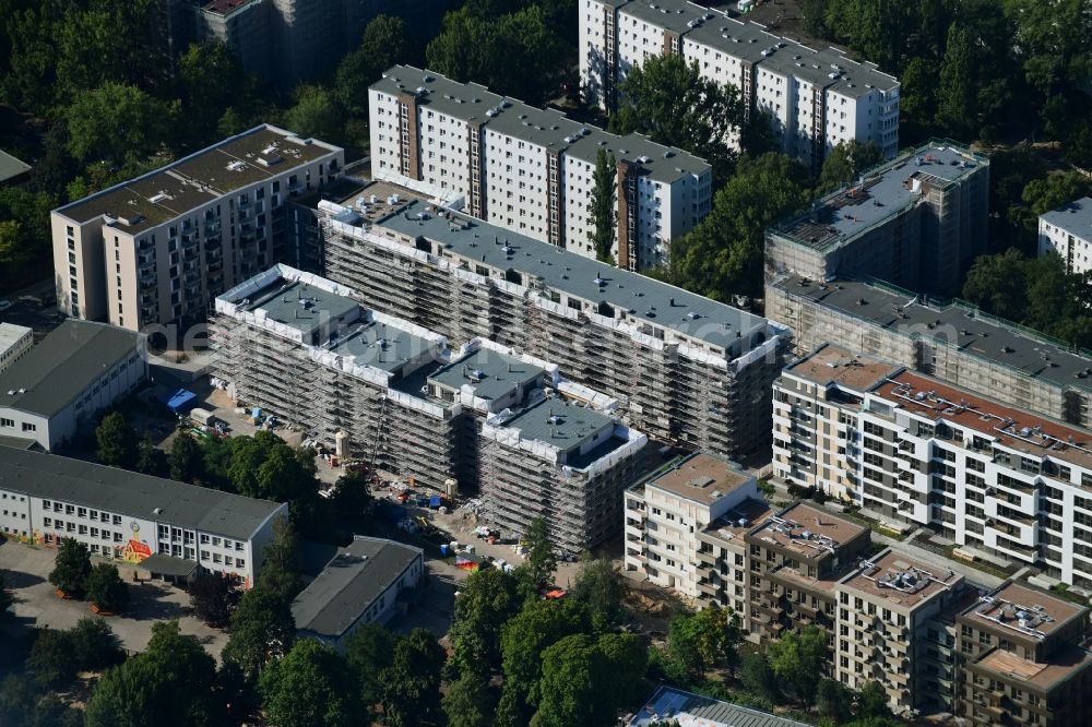 Berlin from above - Construction site to build a new multi-family residential complex Quartier Luisenpark on Stallschreiberstrasse - Alexandrinenstrasse in the district Mitte in Berlin, Germany