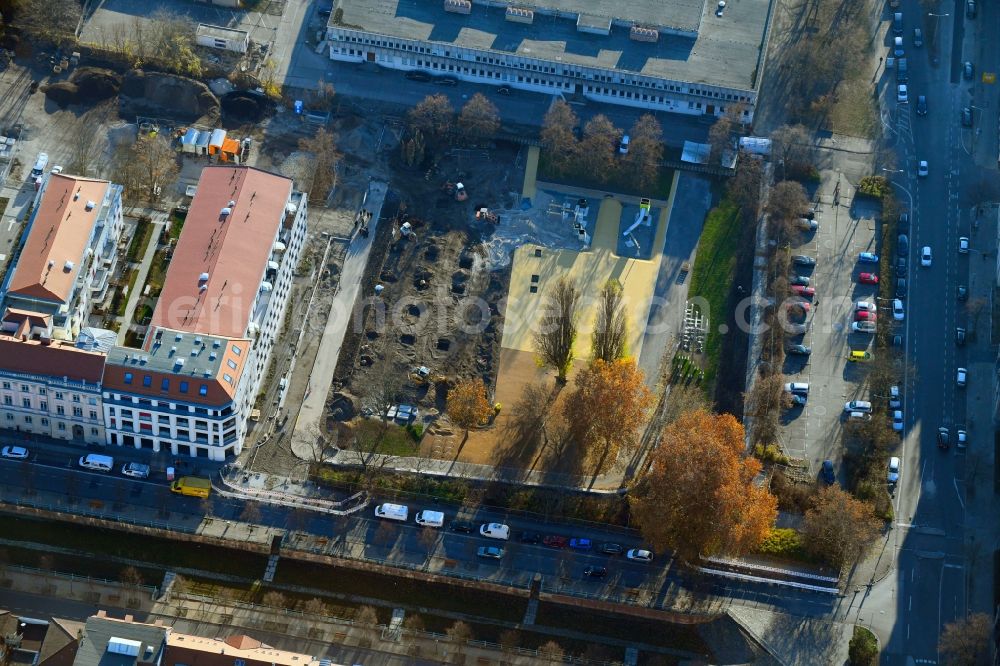 Potsdam from the bird's eye view: Construction site to build a new multi-family residential complex Quartier Neuer Markt - Plantage in the district Noerdliche Innenstadt in Potsdam in the state Brandenburg, Germany