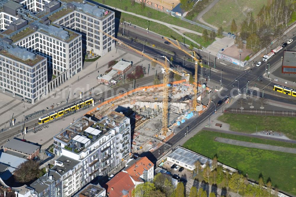 Aerial image Berlin - Construction site to build a new multi-family residential complex Quartier on Nordbahnhof on Gartenstrasse in the district Mitte in Berlin, Germany