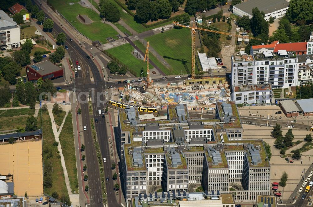 Aerial image Berlin - Construction site to build a new multi-family residential complex Quartier on Nordbahnhof on Gartenstrasse in the district Mitte in Berlin, Germany