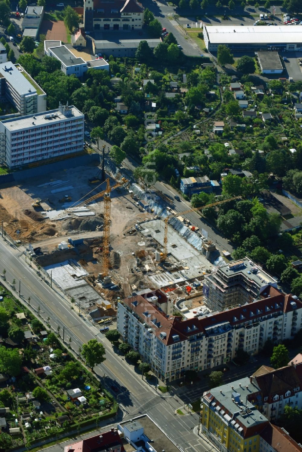 Aerial photograph Dresden - Construction site to build a new multi-family residential complex QUARTIER STRIESEN PLUS along the Glashuetter Strasse and Schandauer Strasse in the district Striesen in Dresden in the state Saxony, Germany