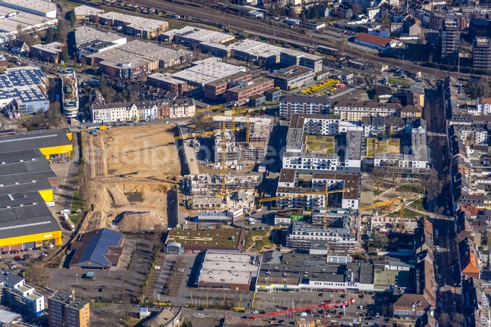 Düsseldorf from the bird's eye view: Construction site to build a new multi- family residential complex on Quartier Westfalenstrasse of Ten Brinke Group B.V. in Duesseldorf at Ruhrgebiet in the state North Rhine-Westphalia