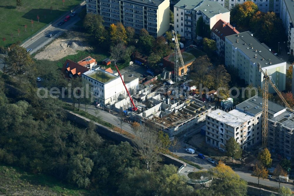 Aerial photograph Magdeburg - Construction site to build a new multi-family residential complex Quartier326 of Wohnen on Elbe Projektentwicklungs-GmbH & CO. KG in of Turmschanzenstrasse in the district Brueckfeld in Magdeburg in the state Saxony-Anhalt, Germany