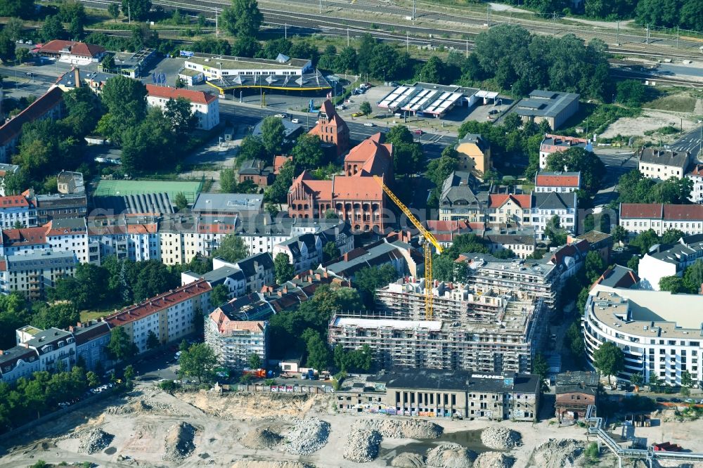 Berlin from above - Construction site to build a new multi-family residential complex Fliessstrasse - Hasselwerder Strasse on river Spree in the district Schoeneweide in Berlin, Germany