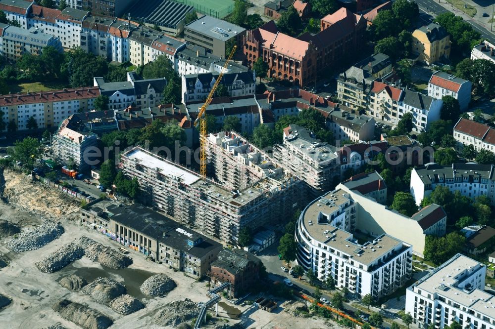 Aerial image Berlin - Construction site to build a new multi-family residential complex Fliessstrasse - Hasselwerder Strasse on river Spree in the district Schoeneweide in Berlin, Germany