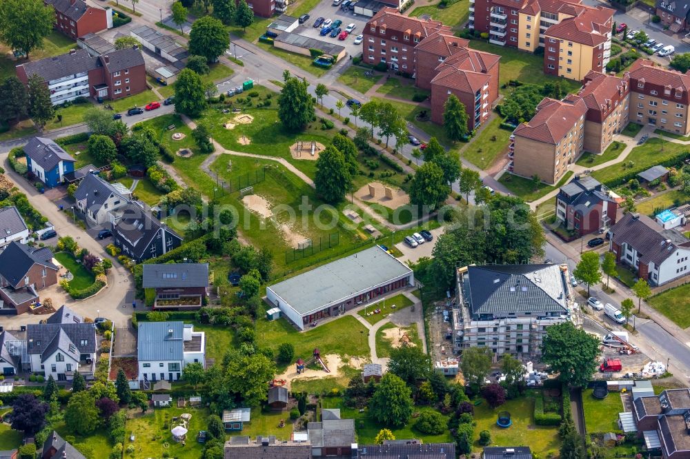 Werne from above - Construction site to build a new multi-family residential complex Reale Werte eG Wohnungs- and Baugenossenschaft in Werne in the state North Rhine-Westphalia, Germany