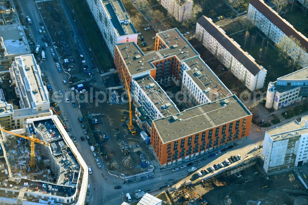 Dresden from the bird's eye view: Construction site to build a new multi-family residential complex Residenz on Postplatz on Annenstrasse in the old town of Dresden in the state Saxony, Germany