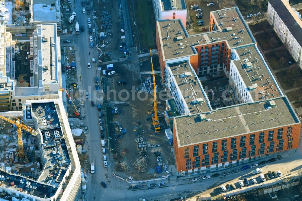 Aerial image Dresden - Construction site to build a new multi-family residential complex Residenz on Postplatz on Annenstrasse in the old town of Dresden in the state Saxony, Germany