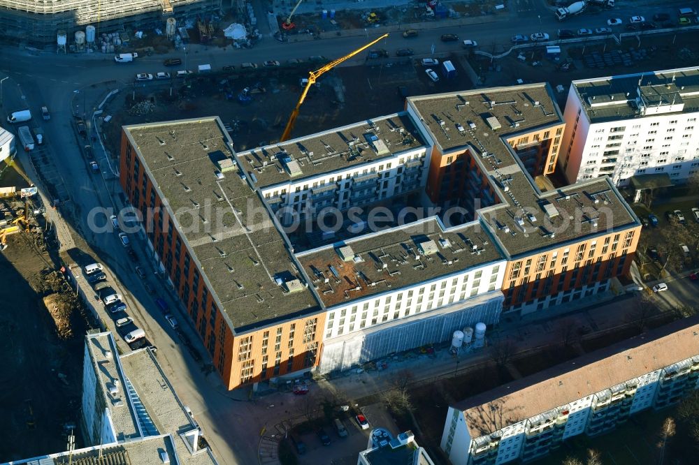 Dresden from above - Construction site to build a new multi-family residential complex Residenz on Postplatz on Annenstrasse in the old town of Dresden in the state Saxony, Germany