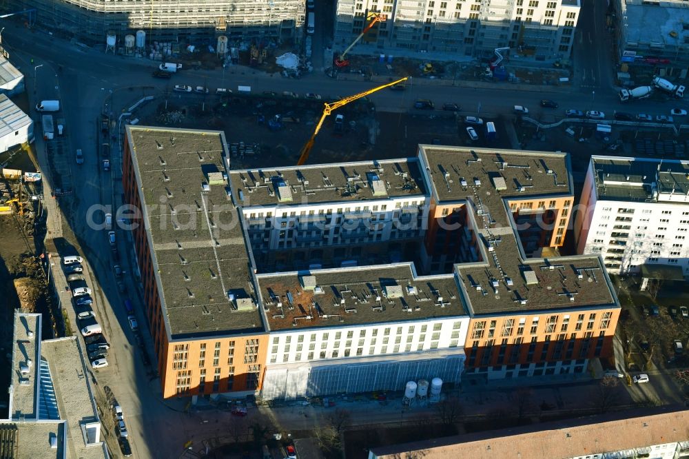 Dresden from the bird's eye view: Construction site to build a new multi-family residential complex Residenz on Postplatz on Annenstrasse in the old town of Dresden in the state Saxony, Germany