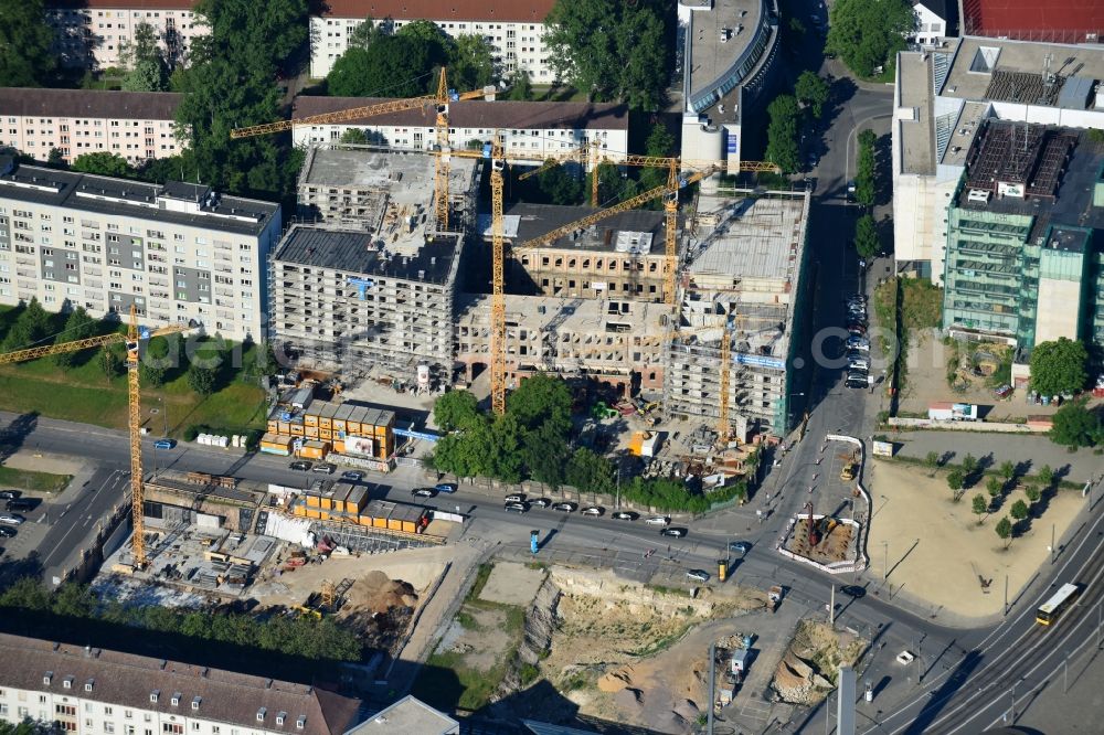 Dresden from above - Construction site to build a new multi-family residential complex Residenz on Postplatz of Consus Real Estate AG (ehemals CG Gruppe AG) on Annenstrasse in the district Altstadt in Dresden in the state Saxony, Germany