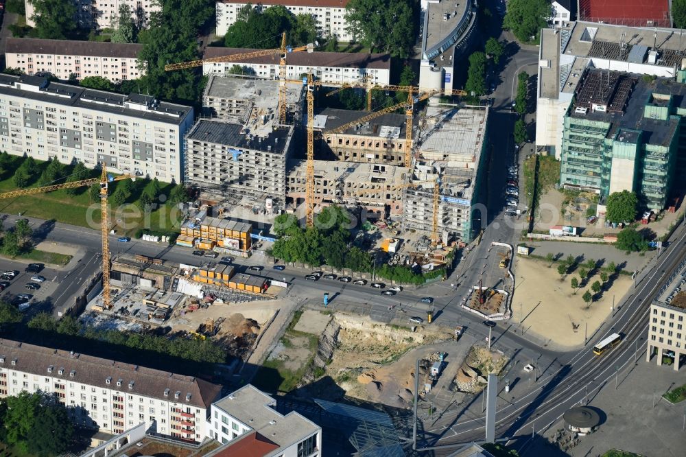 Aerial image Dresden - Construction site to build a new multi-family residential complex Residenz on Postplatz of Consus Real Estate AG (ehemals CG Gruppe AG) on Annenstrasse in the district Altstadt in Dresden in the state Saxony, Germany