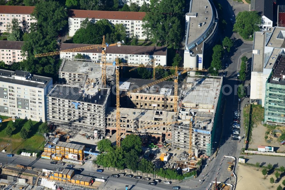 Aerial photograph Dresden - Construction site to build a new multi-family residential complex Residenz on Postplatz of Consus Real Estate AG (ehemals CG Gruppe AG) on Annenstrasse in the district Altstadt in Dresden in the state Saxony, Germany