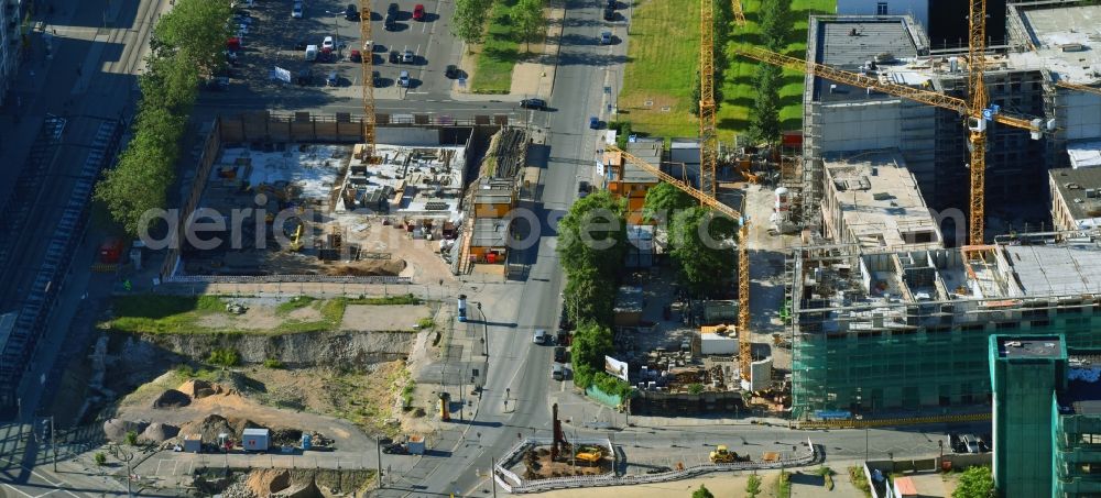 Dresden from above - Construction site to build a new multi-family residential complex Residenz on Postplatz of Consus Real Estate AG (ehemals CG Gruppe AG) on Annenstrasse in the district Altstadt in Dresden in the state Saxony, Germany