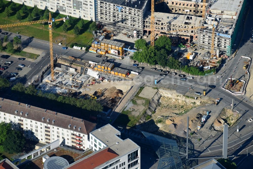 Aerial image Dresden - Construction site to build a new multi-family residential complex Residenz on Postplatz of Consus Real Estate AG (ehemals CG Gruppe AG) on Annenstrasse in the district Altstadt in Dresden in the state Saxony, Germany