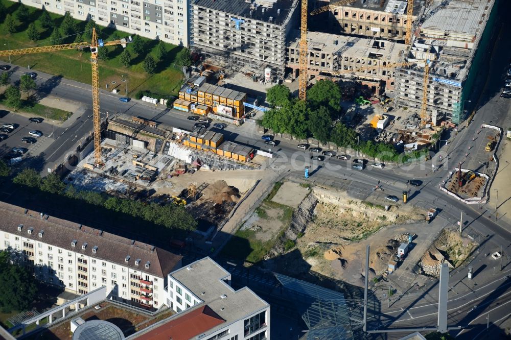 Aerial photograph Dresden - Construction site to build a new multi-family residential complex Residenz on Postplatz of Consus Real Estate AG (ehemals CG Gruppe AG) on Annenstrasse in the district Altstadt in Dresden in the state Saxony, Germany