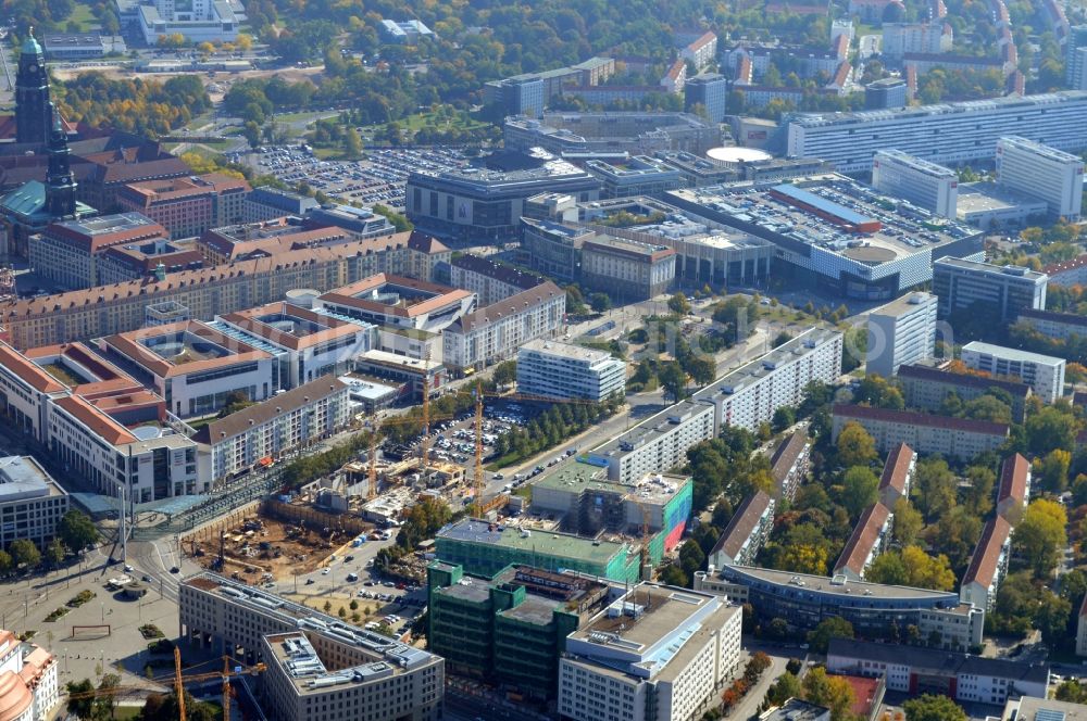 Aerial image Dresden - Construction site to build a new multi-family residential complex Residenz on Postplatz of Consus Real Estate AG (ehemals CG Gruppe AG) on Annenstrasse in the district Altstadt in Dresden in the state Saxony, Germany